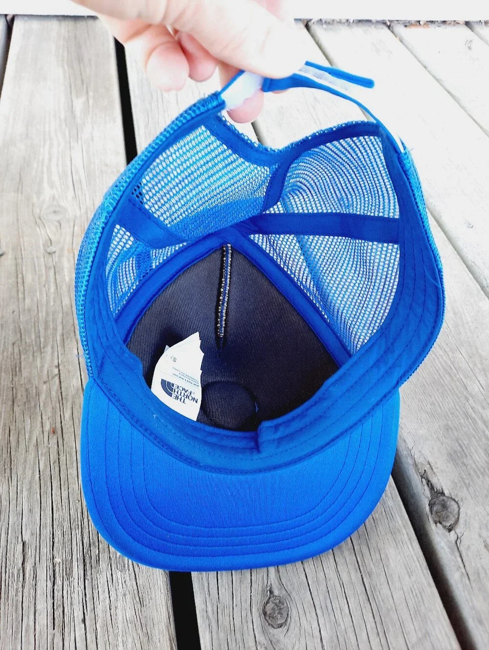 The North Face Blue Bear Patch Mesh Back Adjustable Trucker Hat Infant Size